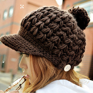 Autumn and winter fashion women's winter knitted cap macrospheric small wood button after benn knitted hat,free shipping