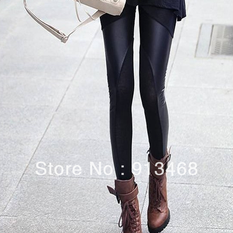 Autumn and winter faux leather patchwork cotton leather patchwork legging plus velvet warm pants