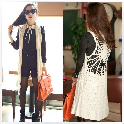Autumn and winter female back cutout long design cardigan sweater maoyi yarn vest vest