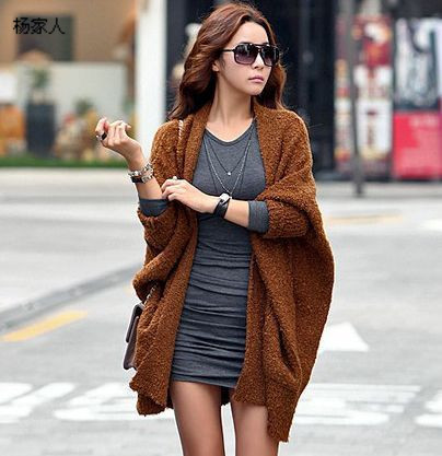 Autumn and winter female batwing sleeve big pocket beads sweater cape cardigan thickening sweater
