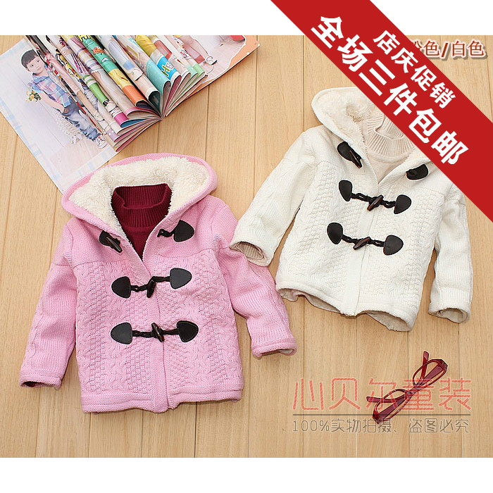 Autumn and winter female child baby infant plus velvet 100% cotton sweater outerwear wadded jacket children's clothing