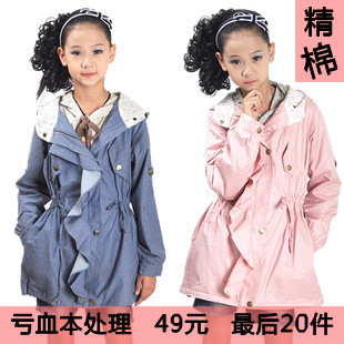 Autumn and winter female child child trench outerwear casual all-match children's clothing child pure