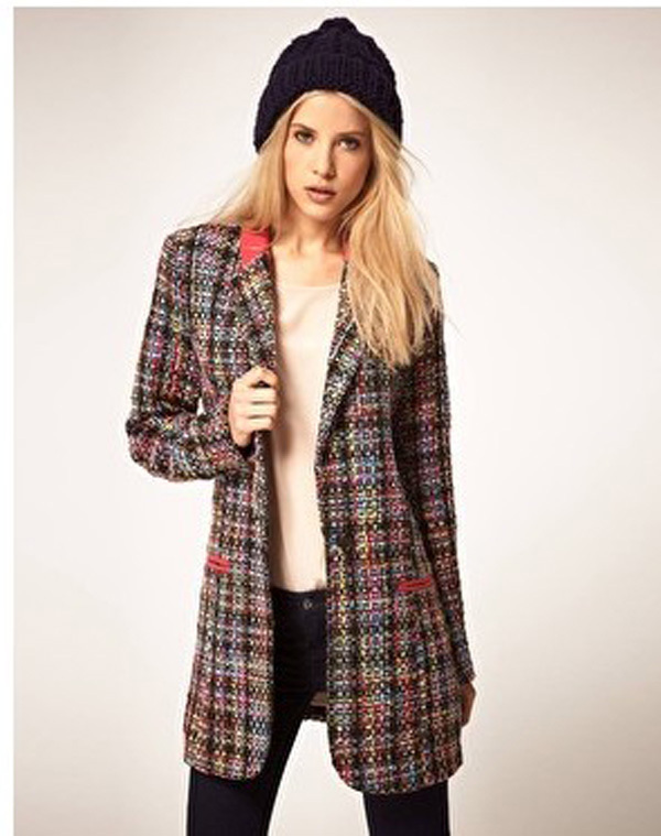 Autumn and winter Female Fashion colorful line plaid turn-down collar medium-long trench outerwear Free shipping