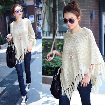 Autumn and winter female fashion ladies cape tassel cloak mantissas sweater shirt