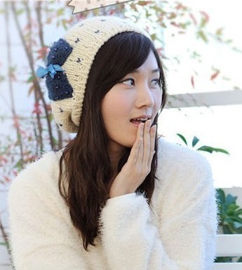 Autumn and winter female love knitted hat winter bow ball cap