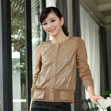 Autumn and winter female new arrival elegant fashion design o-neck short outerwear small leather clothing