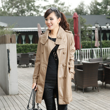 Autumn and winter female new arrival fashion elegant stand collar long design leather clothing trench