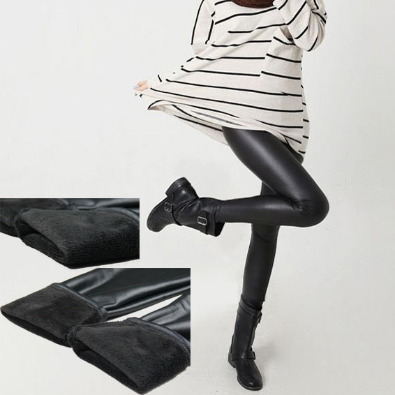 Autumn and winter female plus velvet thickening matt faux leather pants velvet legging skinny pants