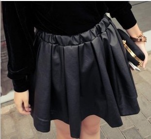 Autumn and winter female short skirt bust skirt pleated skirt female faux leather fashion vintage elastic waist high waist bud