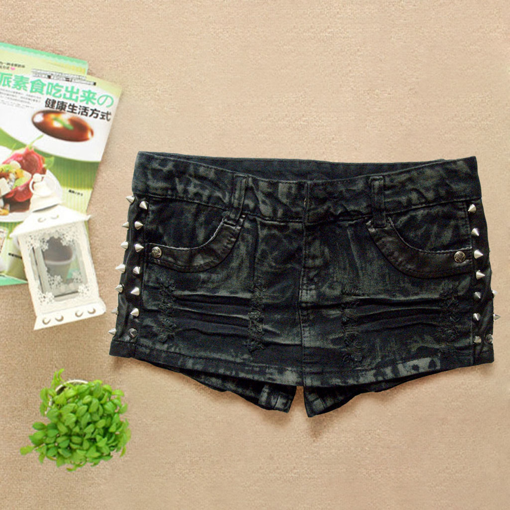 Autumn and winter female slim fashionable half-length ultra-short denim culottes belt leather skirt 976
