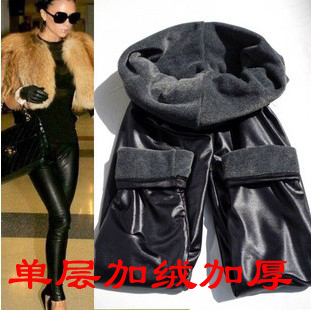 Autumn and winter female thickening plus velvet warm pants faux leather legging