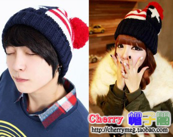 Autumn and winter five-pointed star knitted hat general lovers design ear protector cap fashion roll up hem knitted hat