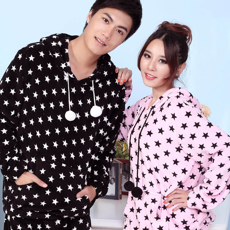 Autumn and winter five-pointed star lovers hooded coral fleece long-sleeve sleep set sports casual lounge