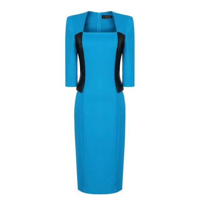 Autumn and winter formal vintage square collar leather patchwork slim hip ol fashion woolen one-piece dress