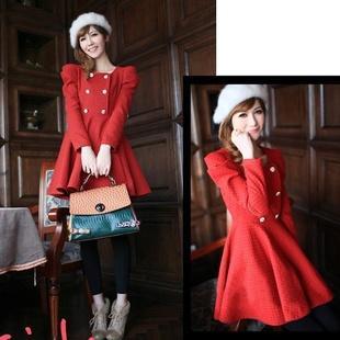 Autumn and winter gentlewomen high waist double breasted woolen dress women's all-match trench overcoat outerwear skirt