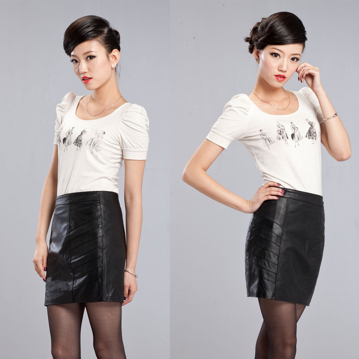 Autumn and winter genuine leather skirt bust skirt hip skirt slim step