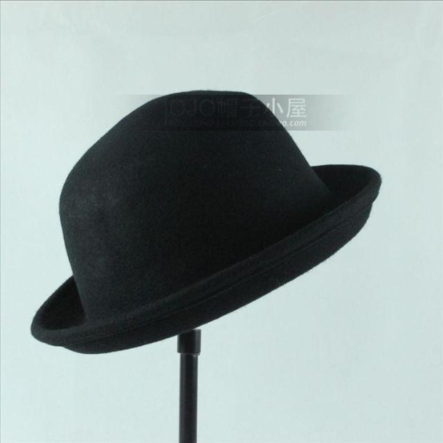 Autumn and winter hat cute dome fedoras cashmere wool roll up hem woolen round cap wool small fedoras female billycan