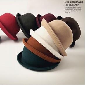 Autumn and winter hat cute dome fedoras cashmere wool roll up hem woolen round cap wool small fedoras female billycan