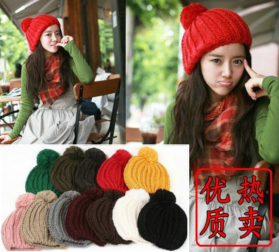 Autumn and winter hat female knitted hat candy color ball cap thermal knitted hat