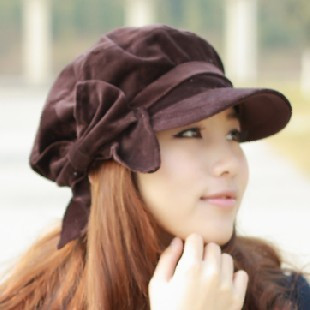Autumn and winter hat female knitting wool hat bow octagonal cap painter cap winter newsboy cap