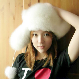 Autumn and winter hat female outdoor ear fox fur hair balls cap millinery leather strawhat