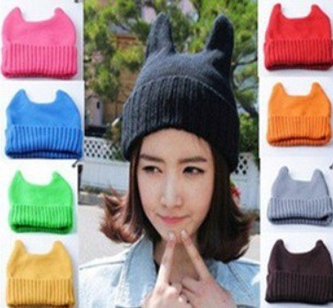 Autumn and winter hat male women's devil horn knitted hat cute cat ears free shipping