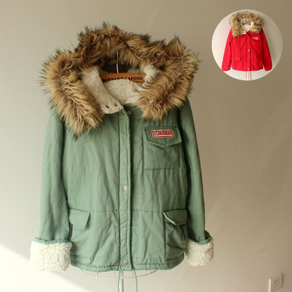 Autumn and winter hat super large fur collar outerwear women's wadded jacket pocket berber fleece thickening thermal