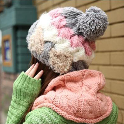 Autumn and winter hat women's cute hair balls multicolour bow thermal knitted hat knitted hat