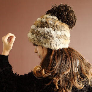 Autumn and winter hat women's knitted hat rabbit fur hat fur female winter thickening winter thermal