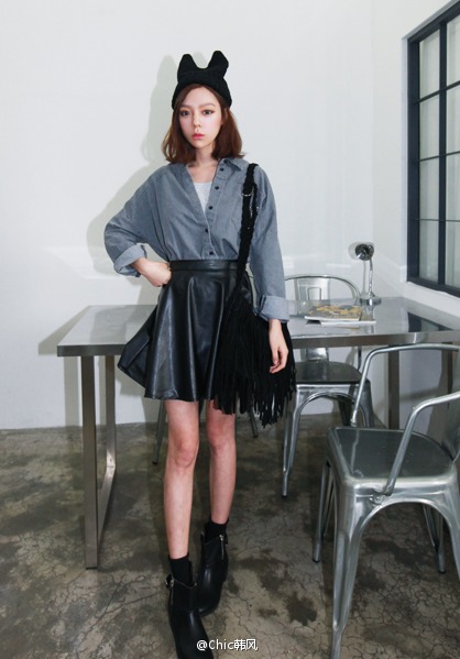 Autumn and winter high quality PU faux all-match high waist big skirt bust skirt leather skirt dress boots short skirt