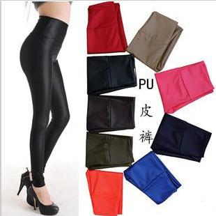 autumn and winter high waist plus size brushed PU faux leather pants thermal legging pencil pants trousers