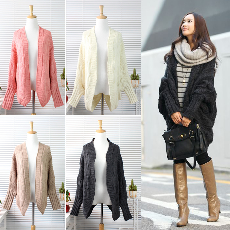 Autumn and winter irregular sweep thick yarn loose twisted batwing shirt cape long design cardigan female 8088