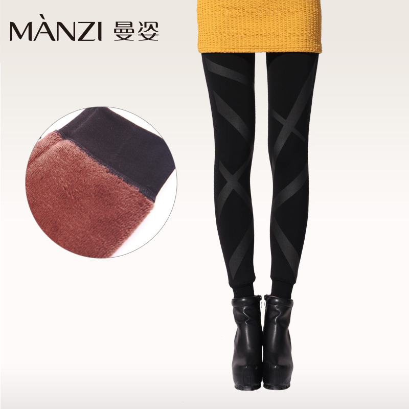 Autumn and winter japanned leather double layer thickening thermal legging elastic slim velvet 3600d