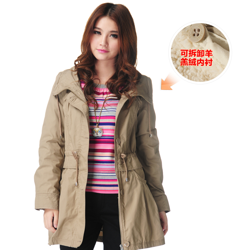 Autumn and winter JEANSWEST women's slanting stripe medium-long trench outerwear