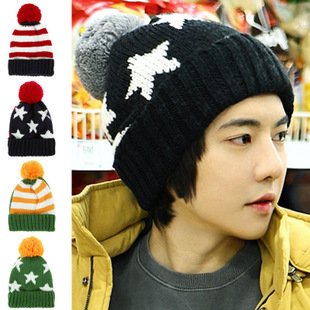 Autumn and winter knitted ball roll up hem knitted hat knitted hat female lovers male fashion personality cap