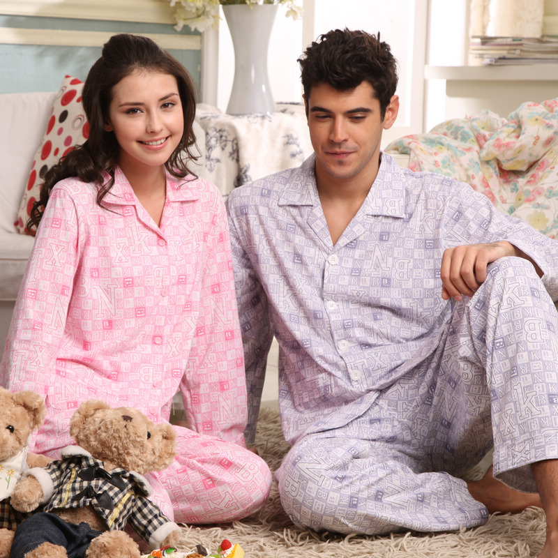 Autumn and winter knitted cotton brief long-sleeve sleepwear male Women lovers casual lounge set 21106