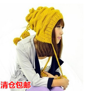 Autumn and winter knitted hat scarf muffler women's dual cap knitted ear hat ball cap