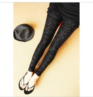 Autumn and winter lace fish scales pleated paillette faux leather u patchwork legging