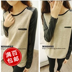 Autumn and winter leather clothing clothes women t-shirt t shirt basic shirt