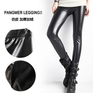 Autumn and winter legging 2012 faux leather thickening warm pants dolphin plus velvet double layer leather casual boot cut jeans