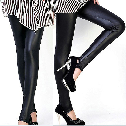 Autumn and winter legging faux leather legging female plus size ankle length trousers elastic tight step leather pants