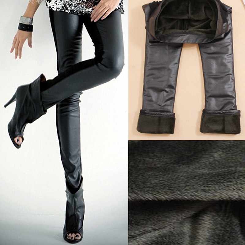 Autumn and winter legging faux leather patchwork thickening beaver velvet warm pants casual pants body shaping