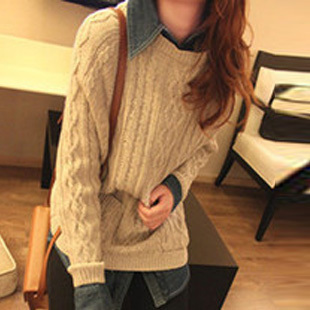 Autumn and winter long design loose vintage pullover twisted long-sleeve double pocket plus size thick sweater ladies sweater