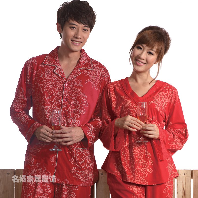 Autumn and winter long-sleeve 100% cotton sistance lovers sleepwear lounge set marriage