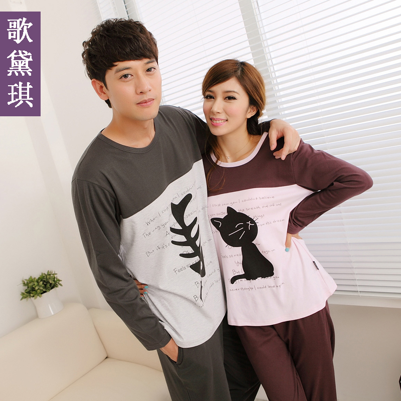 Autumn and winter long-sleeve lovers sleepwear cartoon cat fish women's lounge set male