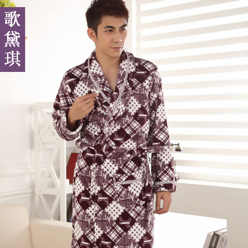 Autumn and winter long-sleeve thickening coral fleece robe bathrobes male sleepwear casual lounge p008