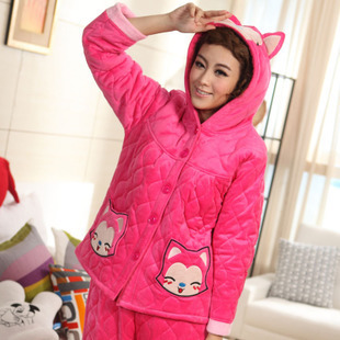 Autumn and winter long-sleeved thick coral velvet folder cotton-padded jacket warm pajamas women suit Cartoon  home service