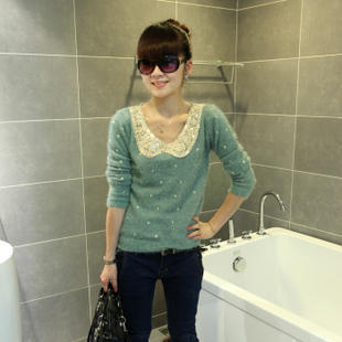 Autumn and winter loose pullover long-sleeve mohair thickening basic sweater sweet peter pan collar sweater female