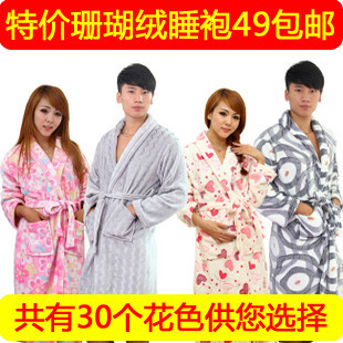 Autumn and winter lovers design sleepwear robe thickening coral fleece robe bathrobes male women's flannel robe