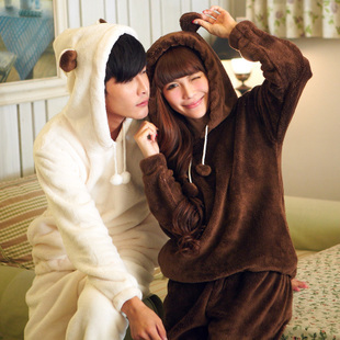 Autumn and winter lovers long-sleeve thickening coral fleece sleepwear female princess lounge with a hood set sleepwear
